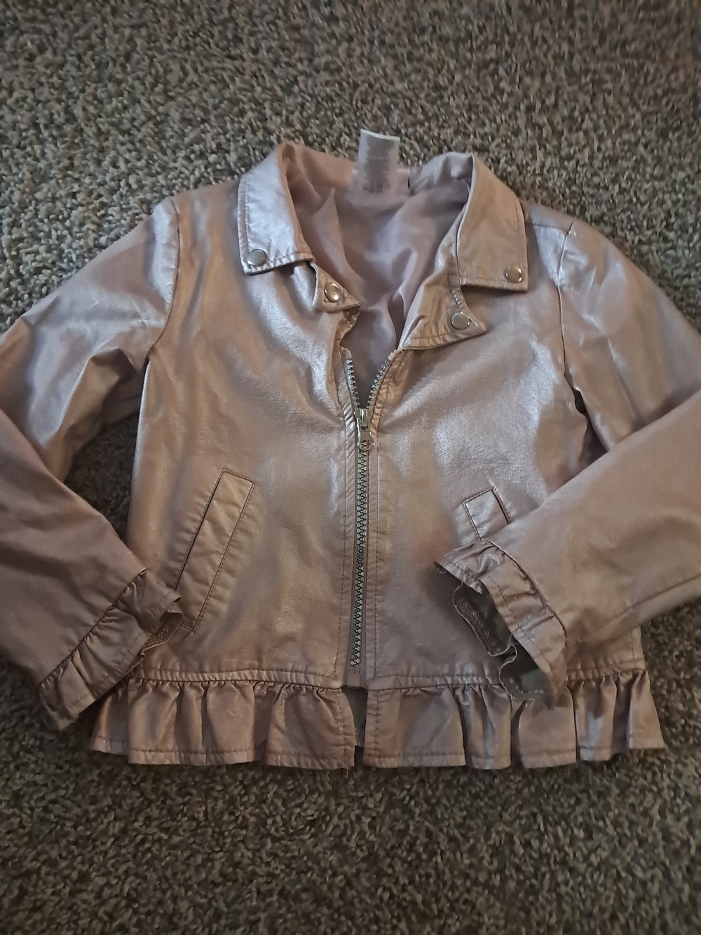 Girls Metallic Pink Ruffle Hem Jacket